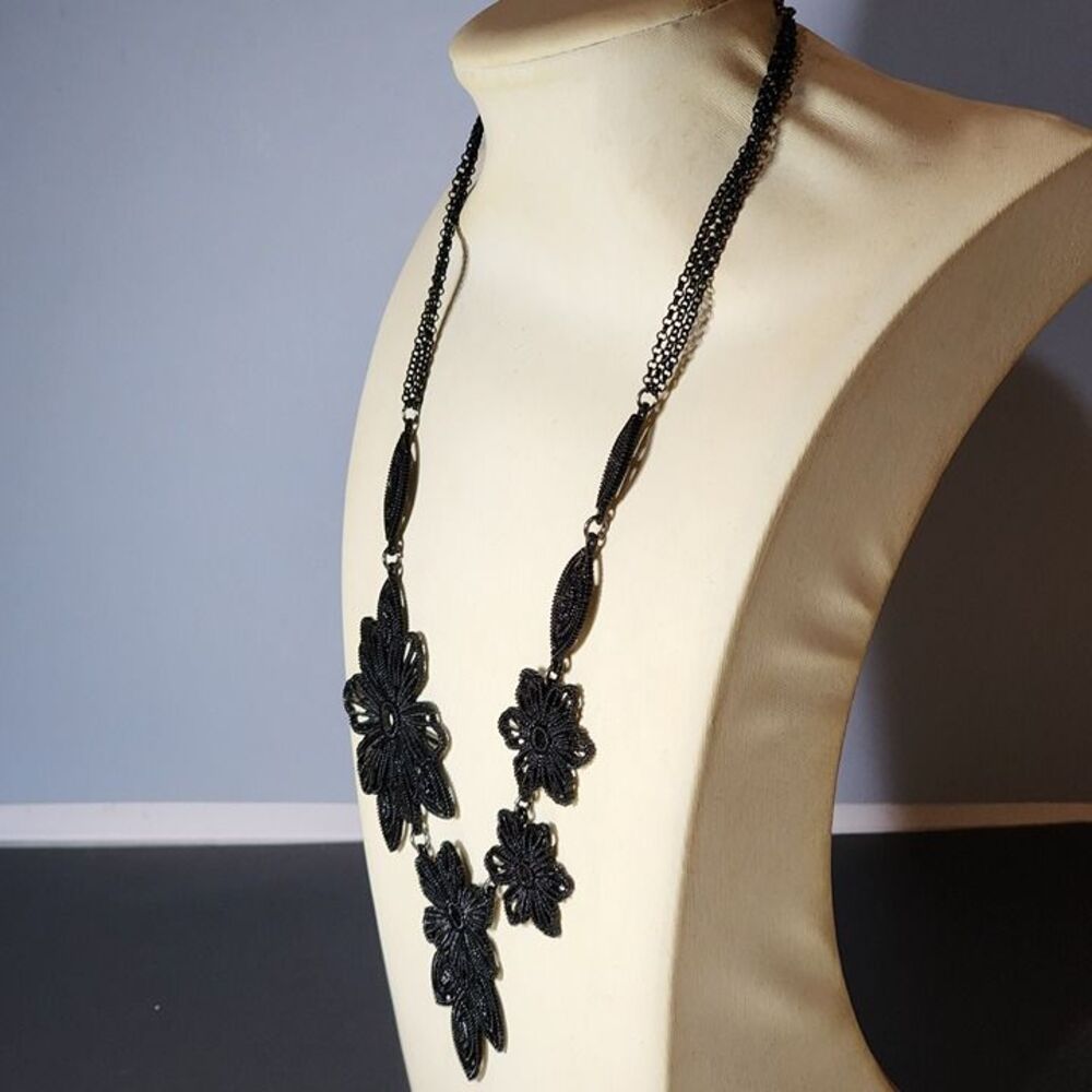 Bold Black Floral Filigree Statement Necklace Lace Look Goth Whimsigoth - Picture 2 of 5